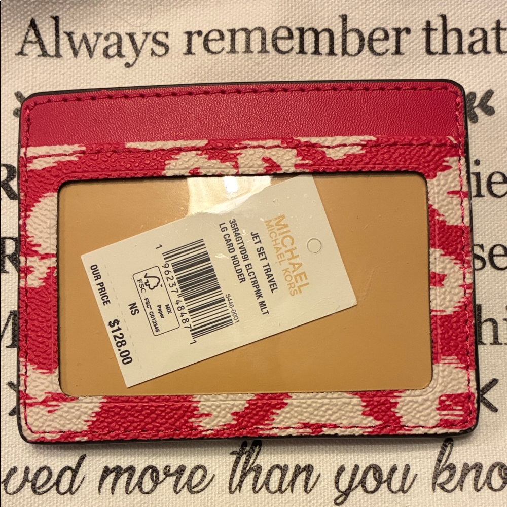 Michael Kors Hot Pink & White Card Holder Jet Set Travel $128 MSRP NEW